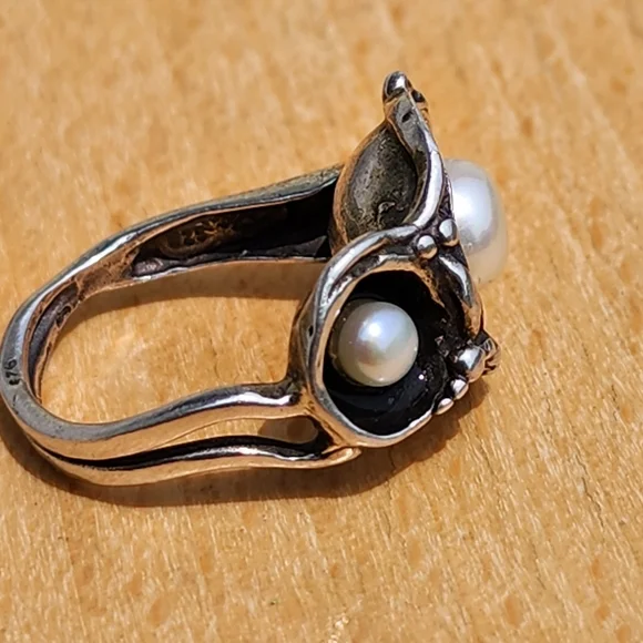 Modernist sterling silver ring real pearls size 7 artist signed Fine Jewelry - Picture 4 of 7